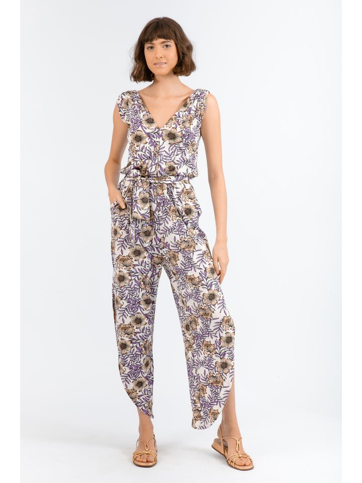 macacão longo de malha estampado