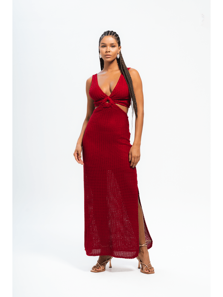 Vestido longo vermelho deals escuro